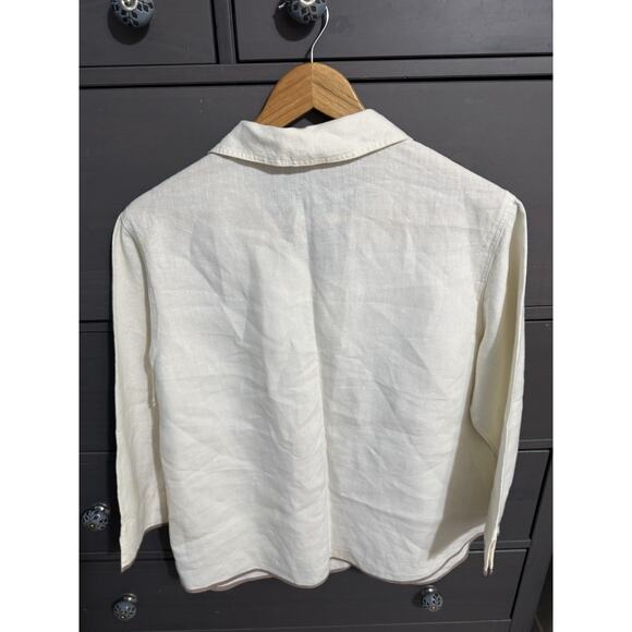 Kleen Women's Beige L Brown Trim Heavy Linen Tunic Top Lagenlook EUC - Picture 9 of 9